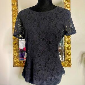 Black Lace Sheer Peplum Blouse Women’s Size Large